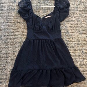 miami Navy Swiss Dot Puff Sleeve Mini Dress